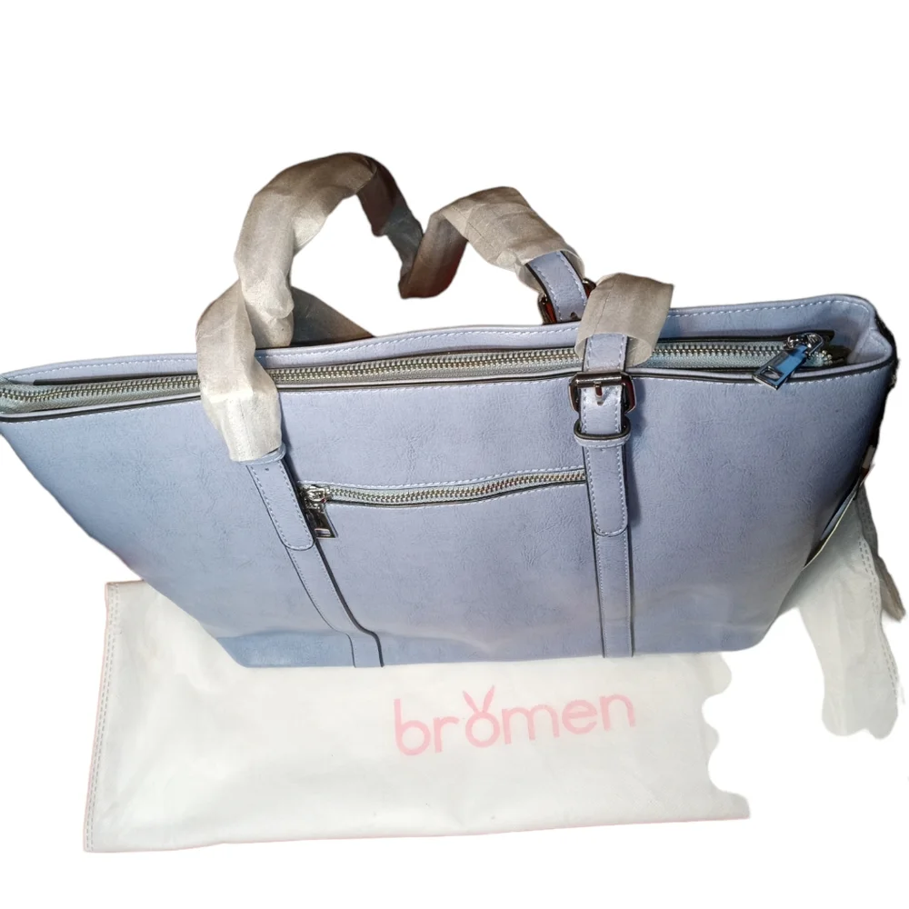 NWT Bromen Light Blue Faux Leather Laptop Bag